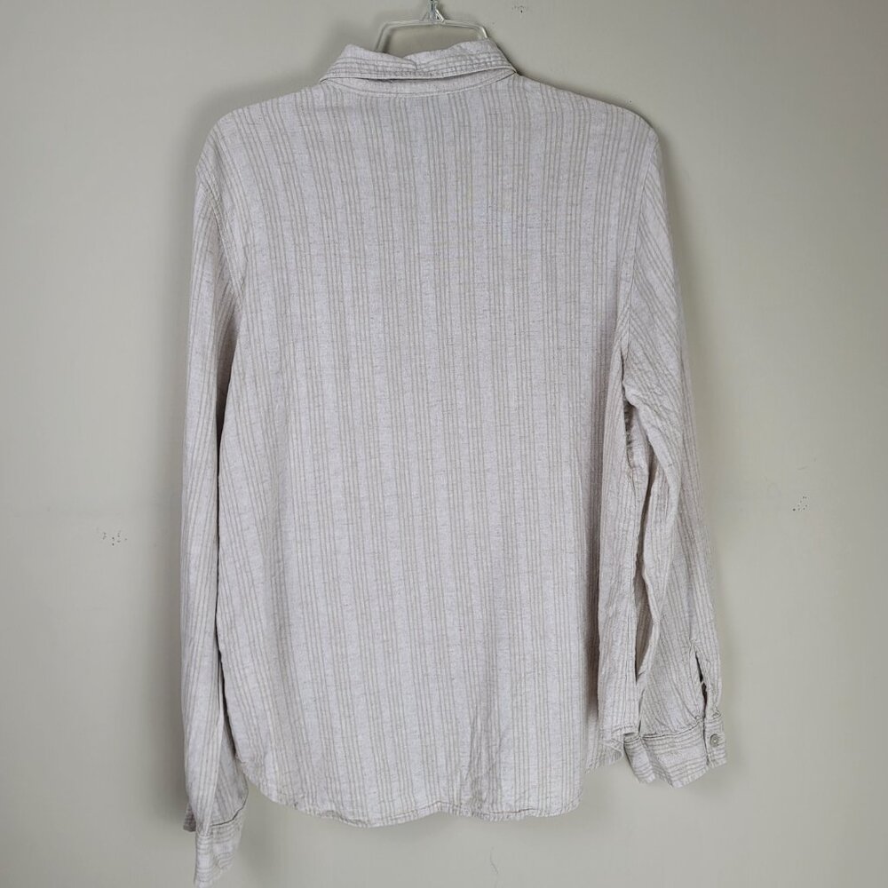 Orvis Women Linen Blend Button Down Shirt large Beige Striped Lightweight Top - Picture 5 of 9